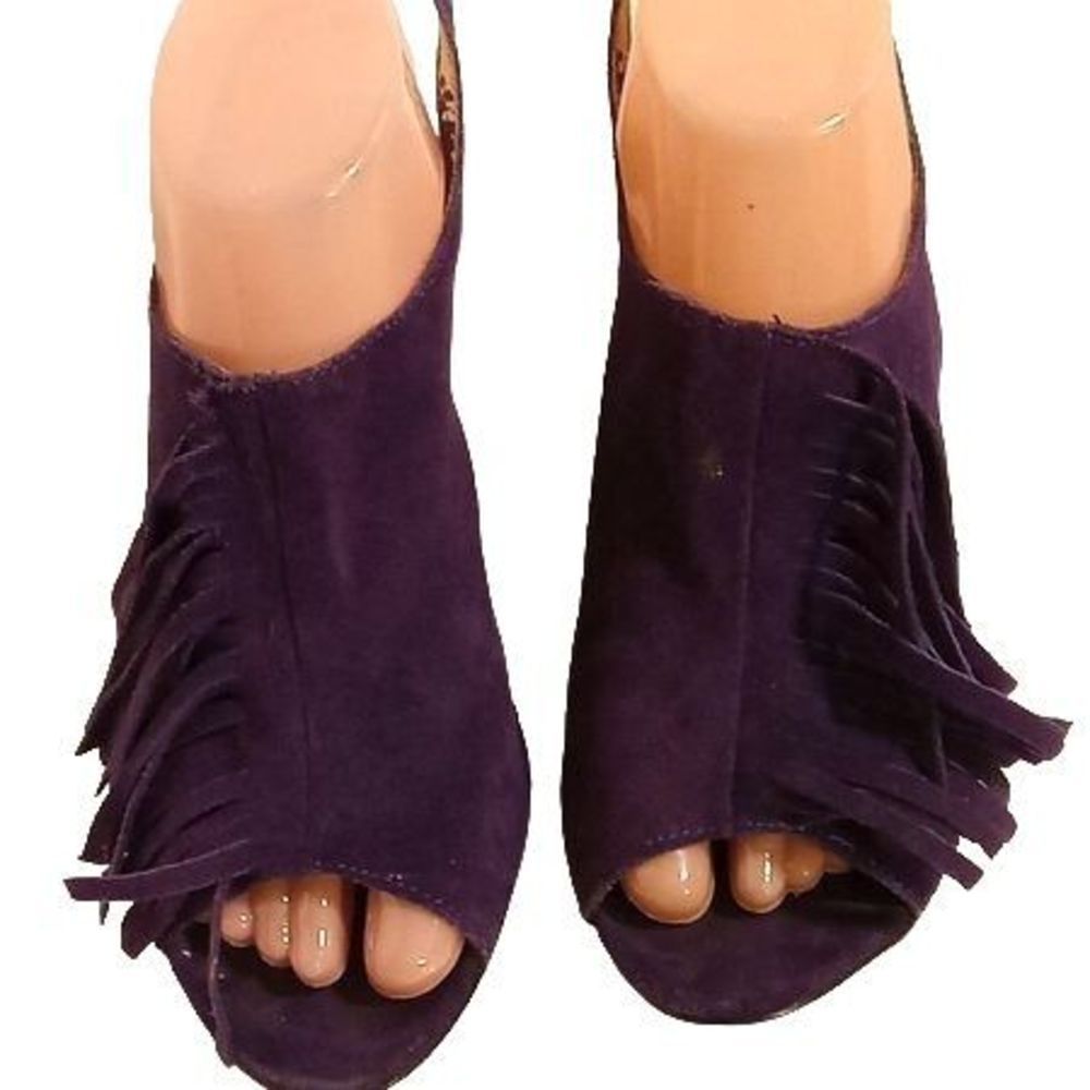 Chinese Laundry Purple Slingback Suede Fringed Wedge Heels Women's Size 8 - Picture 4 of 9
